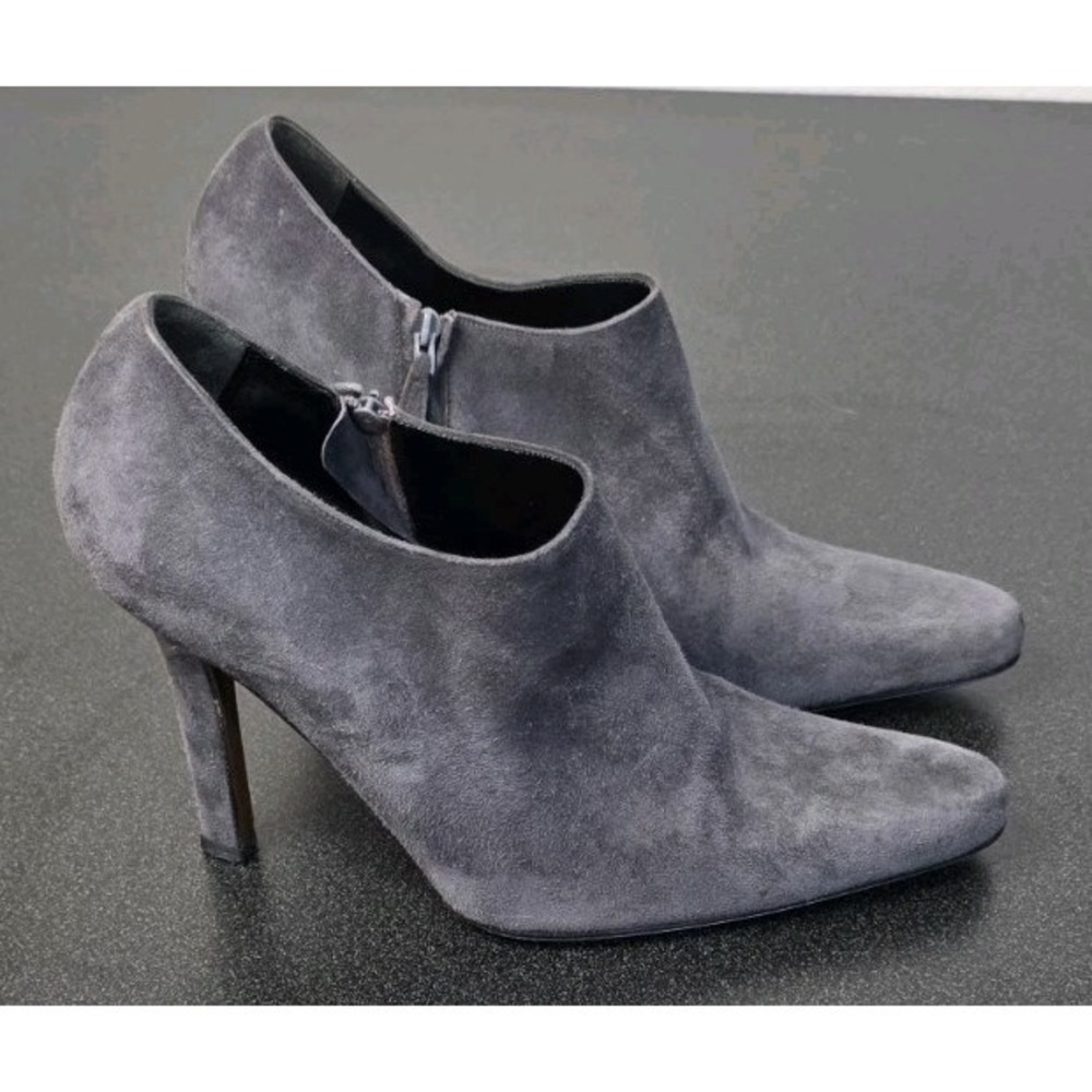 Christian Dior Charcoal Gray Suede Boot Booties 36 Side Zip 4in Heels Classy